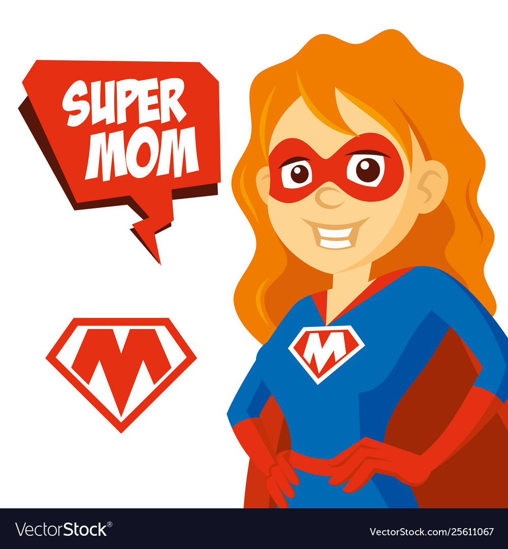 Superhero Woman Supermom Cartoon character Vector illustration