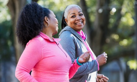 Mature African-American women in city, exercising